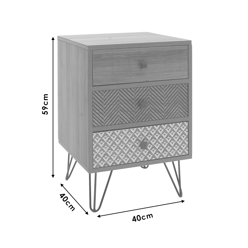 Nightstand Boho pakoworld with 3 drawers in walnut color 40x40x59cm Nightstand Boho pakoworld with 3 drawers in walnut color 40x40x59cm