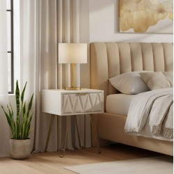 Κομοδίνο Isla pakoworld χρώμα λευκό painting-χρυσό 42x35x55εκ