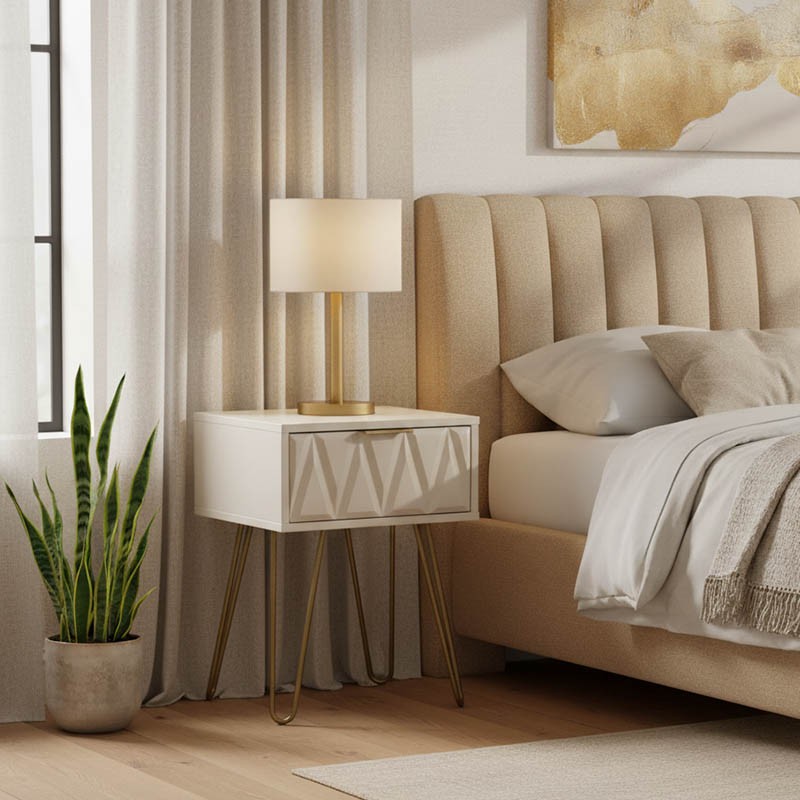 Nightstand Isla pakoworld in white painting-golden color 42x35x55cm