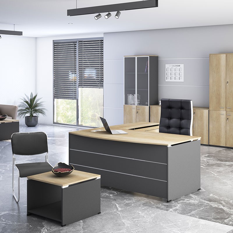 Γραφείο εργασίας επαγγελματικό Lotus pakoworld αναστρέψιμο φυσικό-ανθρακί 180x160x75εκ