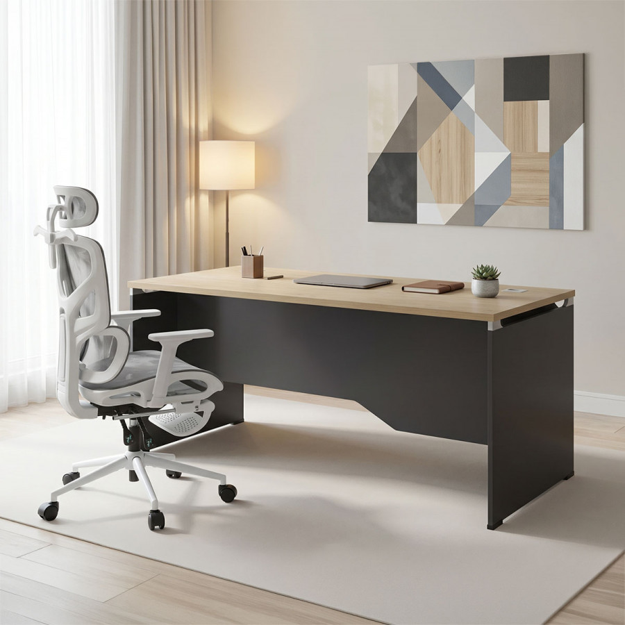 Commercial desk Lotus pakoworld in oak-dark grey 180x80x75cm