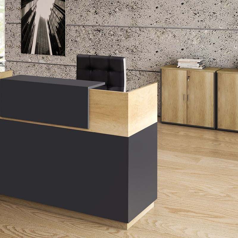 Γραφείο reception Lotus pakoworld σε χρώμα φυσικό - ανθρακί 180x70x110εκ