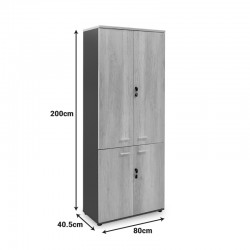 Bookcase with four wooden doors Lotus pakoworld in oak - dark grey color 80x40,5x200cm
