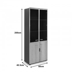 Bookcase Lotus pakoworld with four doors by glass and wood in oak - dark grey color 80x40x200cm