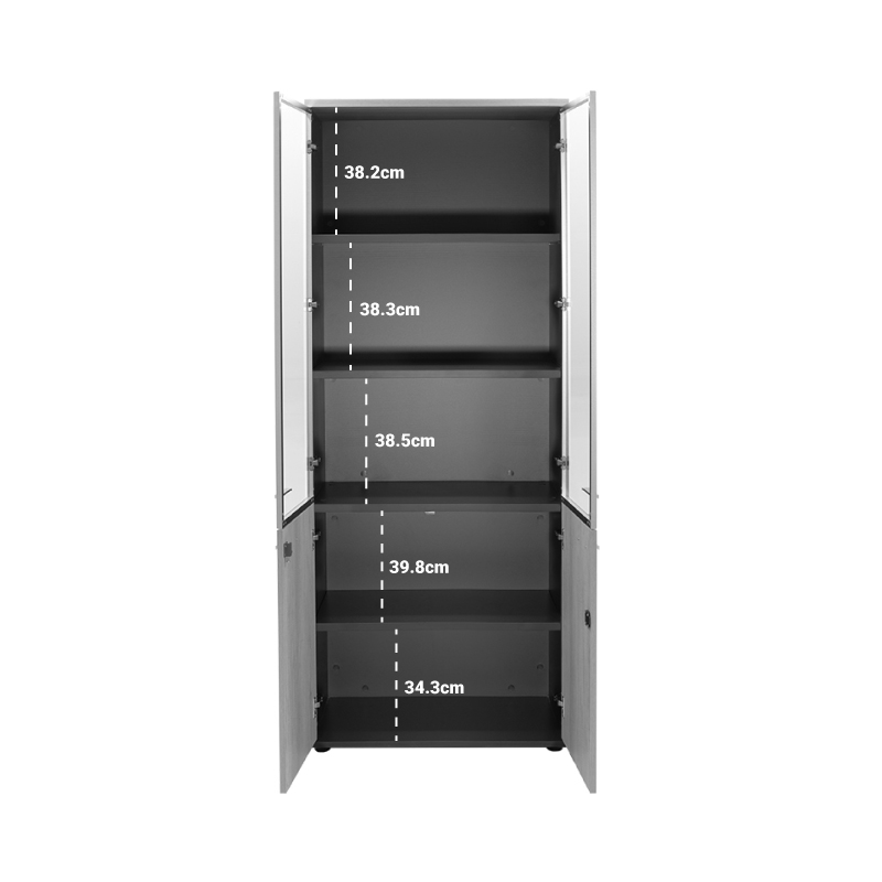 Bookcase Lotus pakoworld with four doors by glass and wood in oak - dark grey color 80x40x200cm