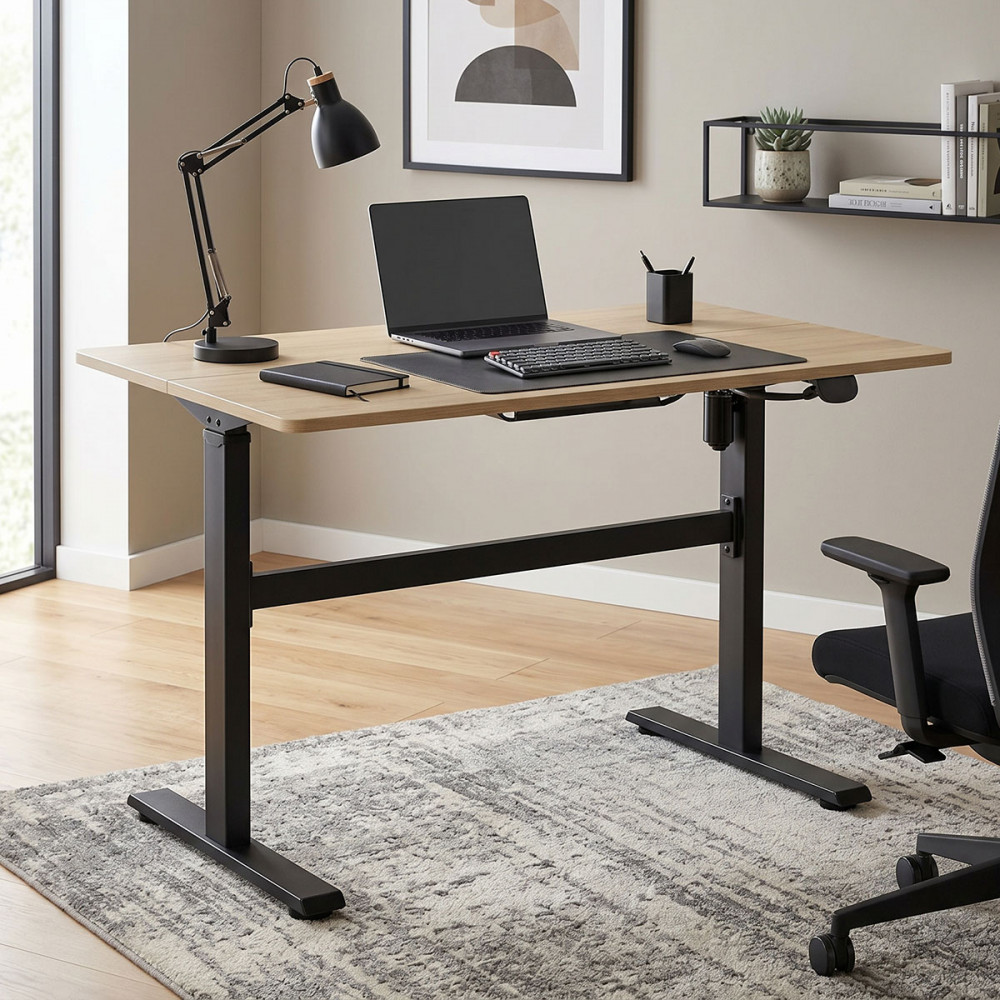 Height adjustable work desk with Karla pakoworld sonoma-black 120x60x72/115cm