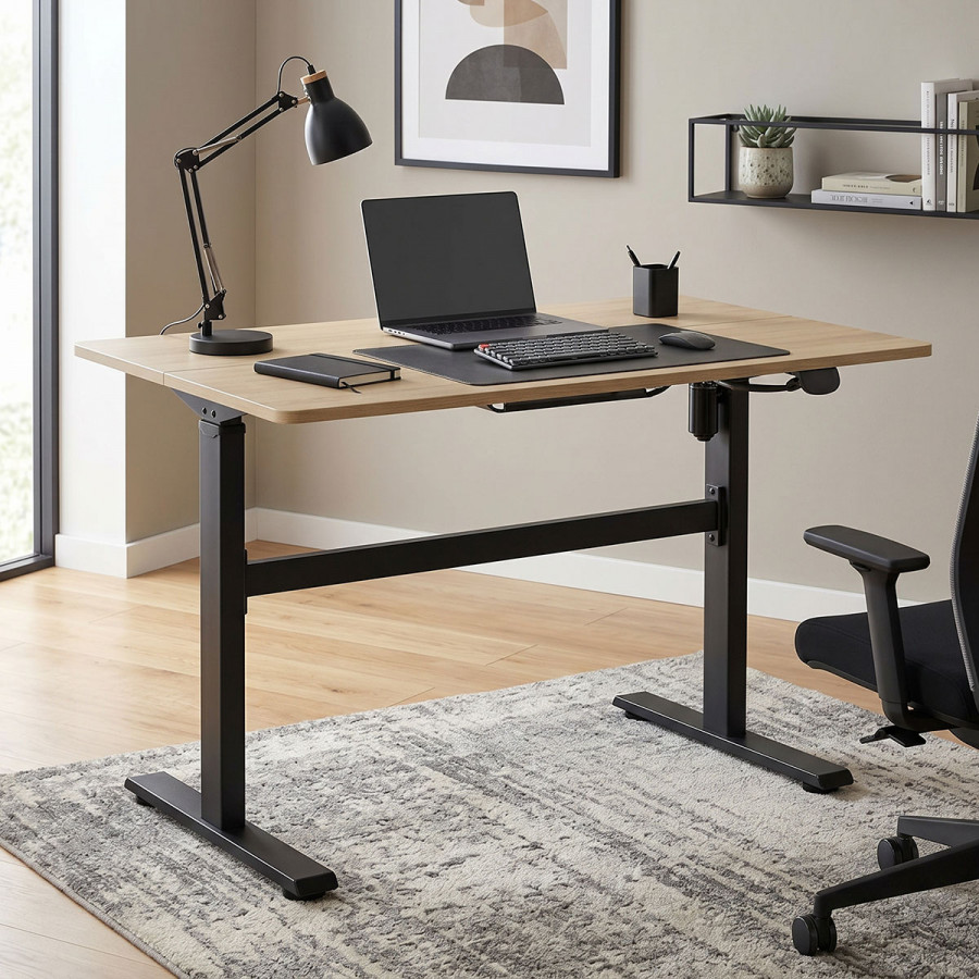 Height adjustable work desk with Karla pakoworld sonoma-black 120x60x72/115cm