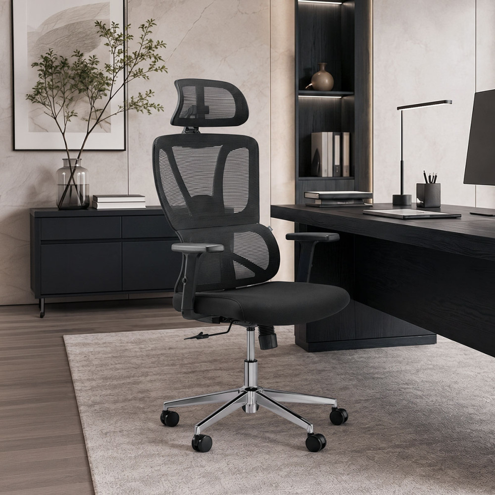 Office manager chair Aish pakoworld fabric mesh black 64x66x130cm