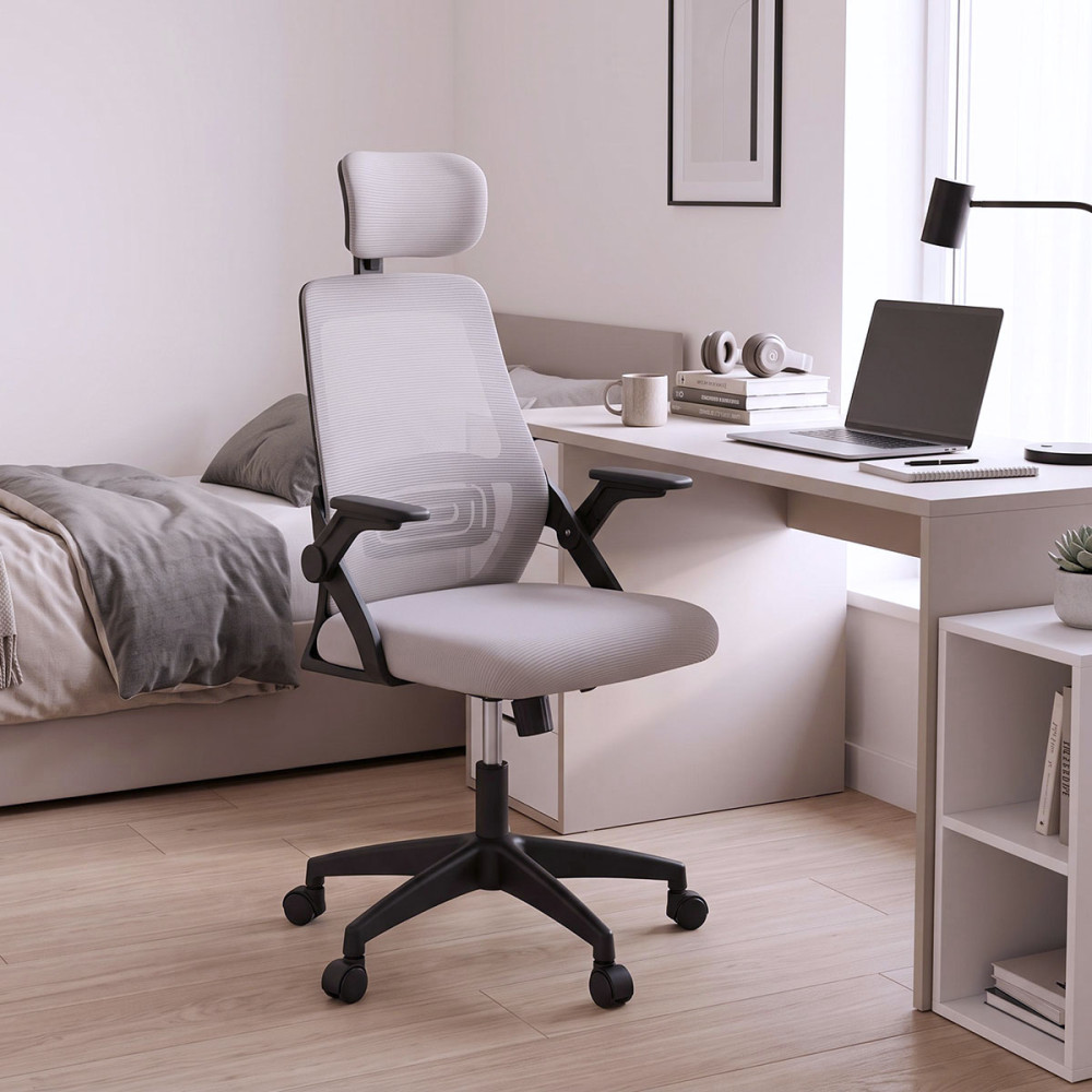 Office chair Peja pakoworld fabric mesh grey-beige and black frame 58x60x107-117cm