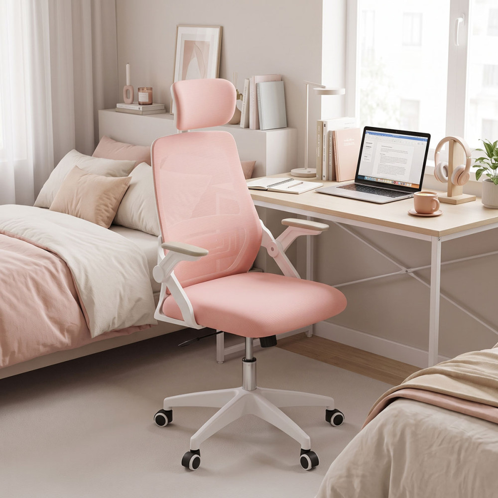 Office chair Peja pakoworld fabric mesh pink-frame white 58x60x107-117cm