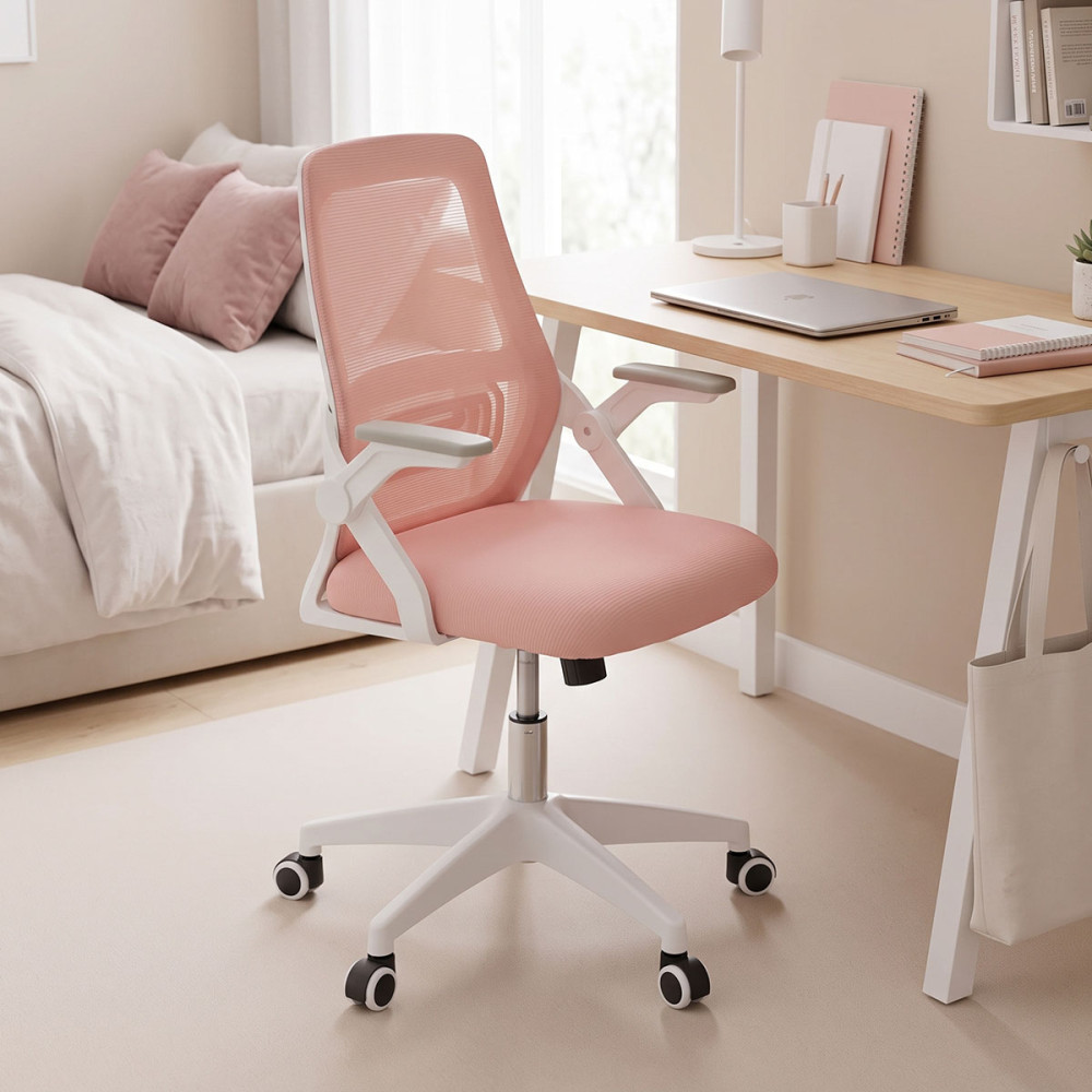 Office chair Reji pakoworld fabric mesh pink-frame white 58x60x89-99cm