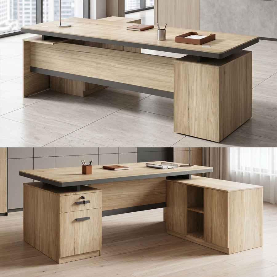 Lotus pakoworld professional desk with right corner in natural-anthracite shade 200x160x76cm