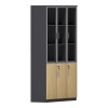 Bookcase Lotus pakoworld with glass and wood in natural - dark grey color 120x40x200cm