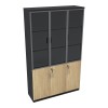 Bookcase Lotus pakoworld with glass and wood in natural - dark grey color 120x40x200cm