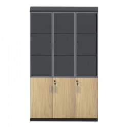 Ντουλάπα γραφείου με γυάλινες πόρτες Lotus pakoworld χρώμα φυσικό - ανθρακί 120x40x200εκ