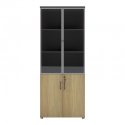 Ντουλάπα γραφείου επαγγελματική με γυάλινες πόρτες Lotus pakoworld σε φυσική-ανθρακί απόχρωση 80x40x200εκ