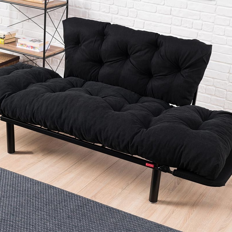 Καναπές κρεβάτι PWF-0018 pakoworld 2θέσιος με ύφασμα χρώμα μαύρο 155x73x85cm