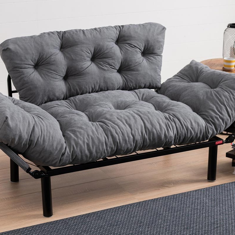 2 seater sofa bed PWF-0018 pakoworld with fabric in grey color 155x73x85cm