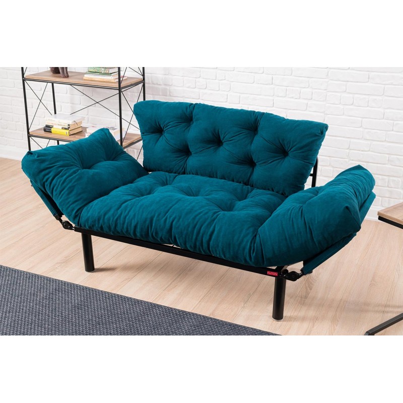 2seater sofa bed PWF-0018 pakoworld fabric in petrol blue color 155x73x85cm