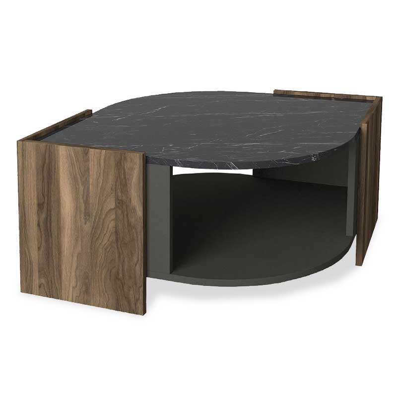 Τραπέζι σαλονιού PWF-0315 pakoworld χρώμα μαύρο μαρμάρου-καρυδί-ανθρακί 75x75x40εκ