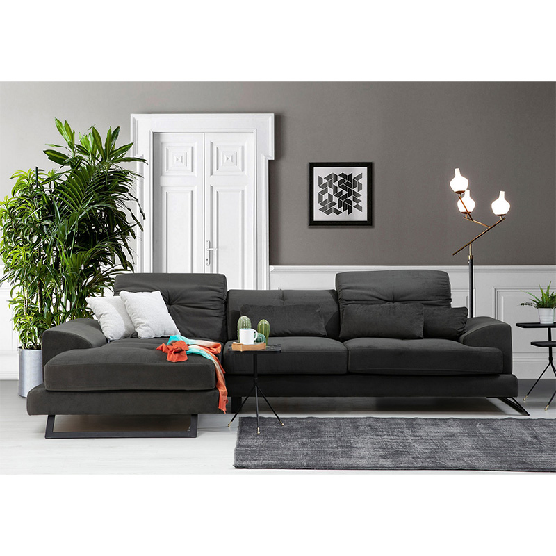 Corner sofa PWF-0503 pakoworld right corner velvet anthracite-black 308x190x100/92cm Corner sofa PWF-0503 pakoworld right corner velvet anthracite-black 308x190x100/92cm