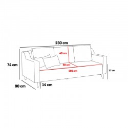 Καναπές-κρεβάτι PWF-0592 pakoworld 3θέσιος ύφασμα κρεμ 230x90x74εκ