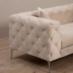 2 seater Chesterfield type sofa PWF-0579 pakoworld fabric ecru 197x90x73cm 2 seater Chesterfield type sofa PWF-0579 pakoworld fabric ecru 197x90x73cm