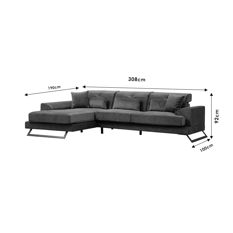 Γωνιακός καναπές PWF-0575 pakoworld δεξιά γωνία ύφασμα γκρι 308/190x92εκ
