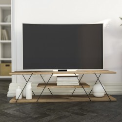 Έπιπλο τηλεόρασης TARS pakoworld χρώμα sonoma-λεπτομέρειες μαύρο 120x30x33εκ