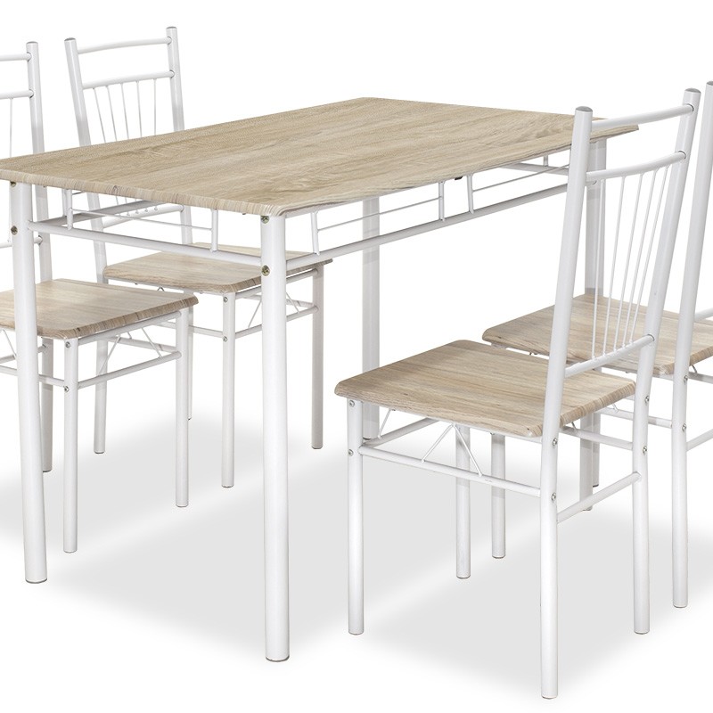 Τραπεζαρία Roza pakoworld σετ 5τμχ χρώμα sonoma - πόδια λευκό gloss 120x70x75εκ