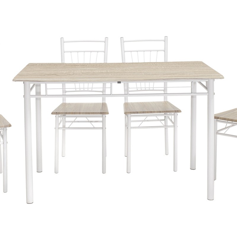 Τραπεζαρία Roza pakoworld σετ 5τμχ χρώμα sonoma - πόδια λευκό gloss 120x70x75εκ