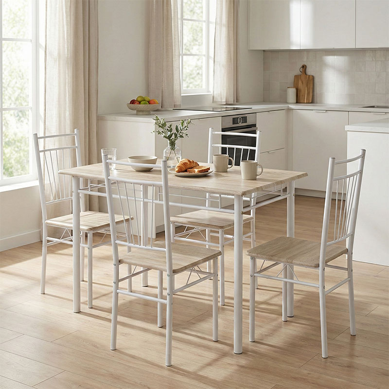 Τραπεζαρία Roza pakoworld σετ 5τμχ χρώμα sonoma - πόδια λευκό gloss 120x70x75εκ