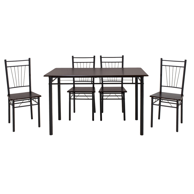 Dining set Roza pakoworld 5pcs color dark walnut - legs black matte 120x70x75cm