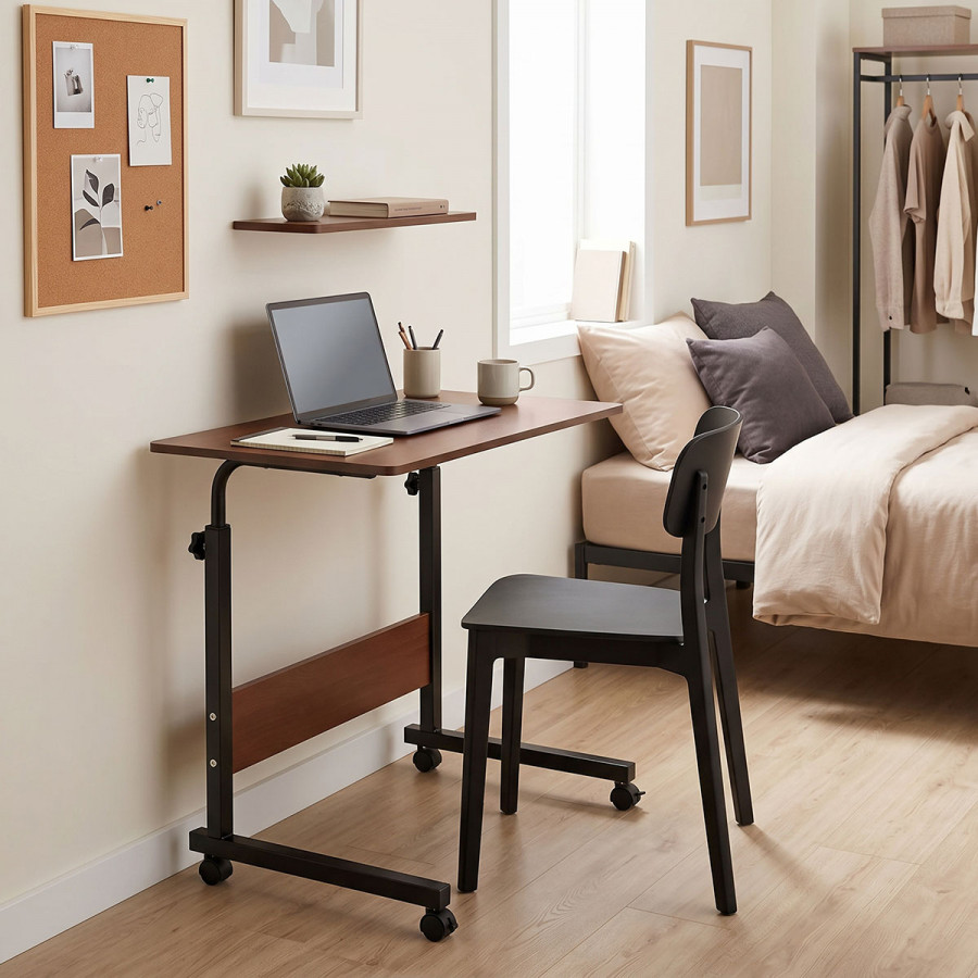 Metalic lifting computer table Piper pakoworld MDF in walnut color 60x40x69-90cm