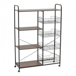 4-Tier Trolley Noli pakoworld MDF walnut-black 90x30x130cm 4-Tier Trolley Noli pakoworld MDF walnut-black 90x30x130cm