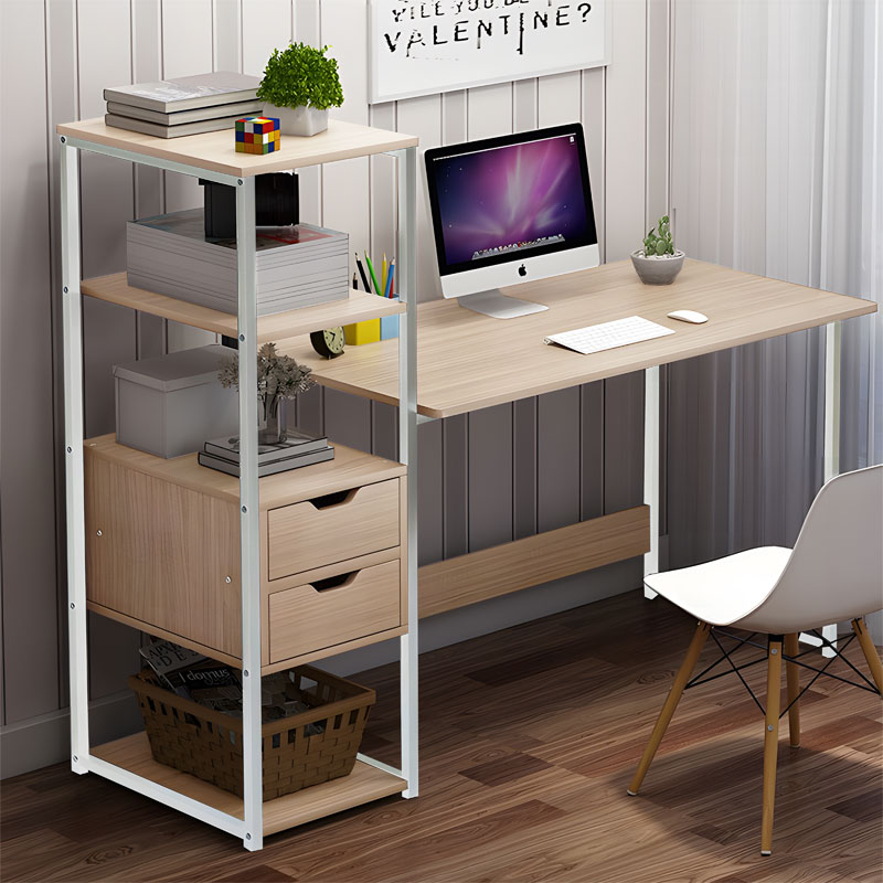 Zayn ΙΙ pakoworld desk with shelf-MDF natural-white 107x40x110cm