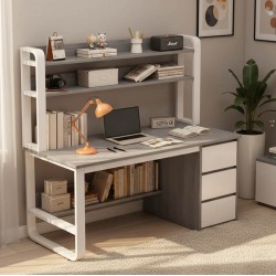 Γραφείο Soco pakoworld με ραφιέρα-MDF γκρι-λευκό 120x50x147εκ