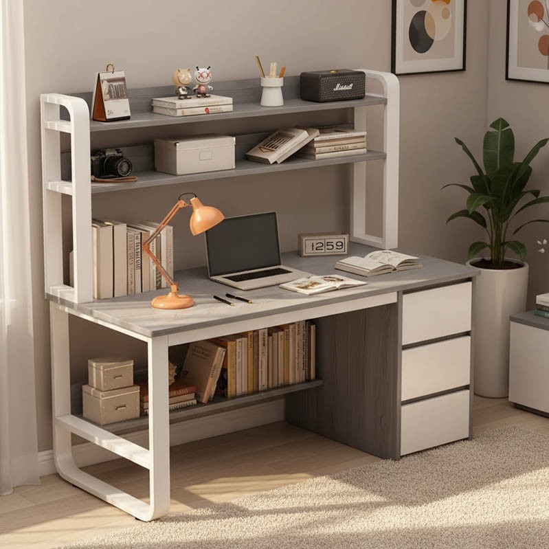 Γραφείο Soco pakoworld με ραφιέρα-MDF γκρι-λευκό 120x50x147εκ