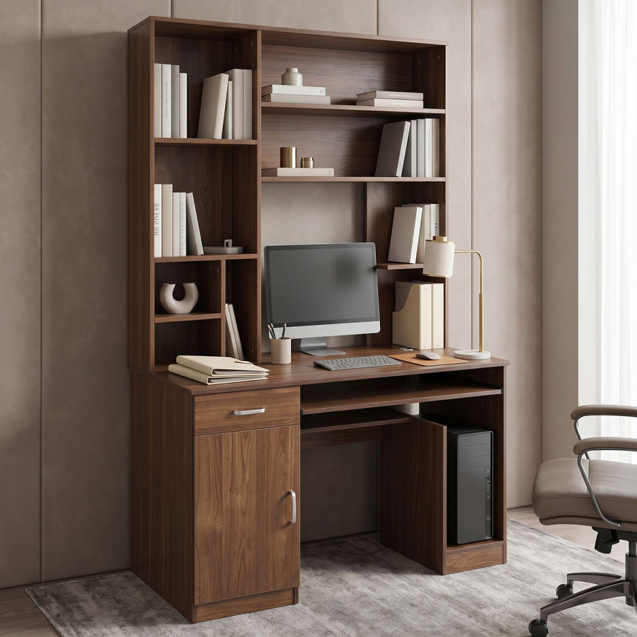 Computer desk-bookcase Novelty pakoworld walnut 120x55x182cm