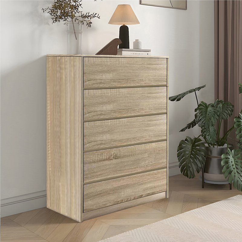 Kuanger pakoworld mdf chest of drawers in natural shade 80x40x109cm Kuanger pakoworld mdf chest of drawers in natural shade 80x40x109cm