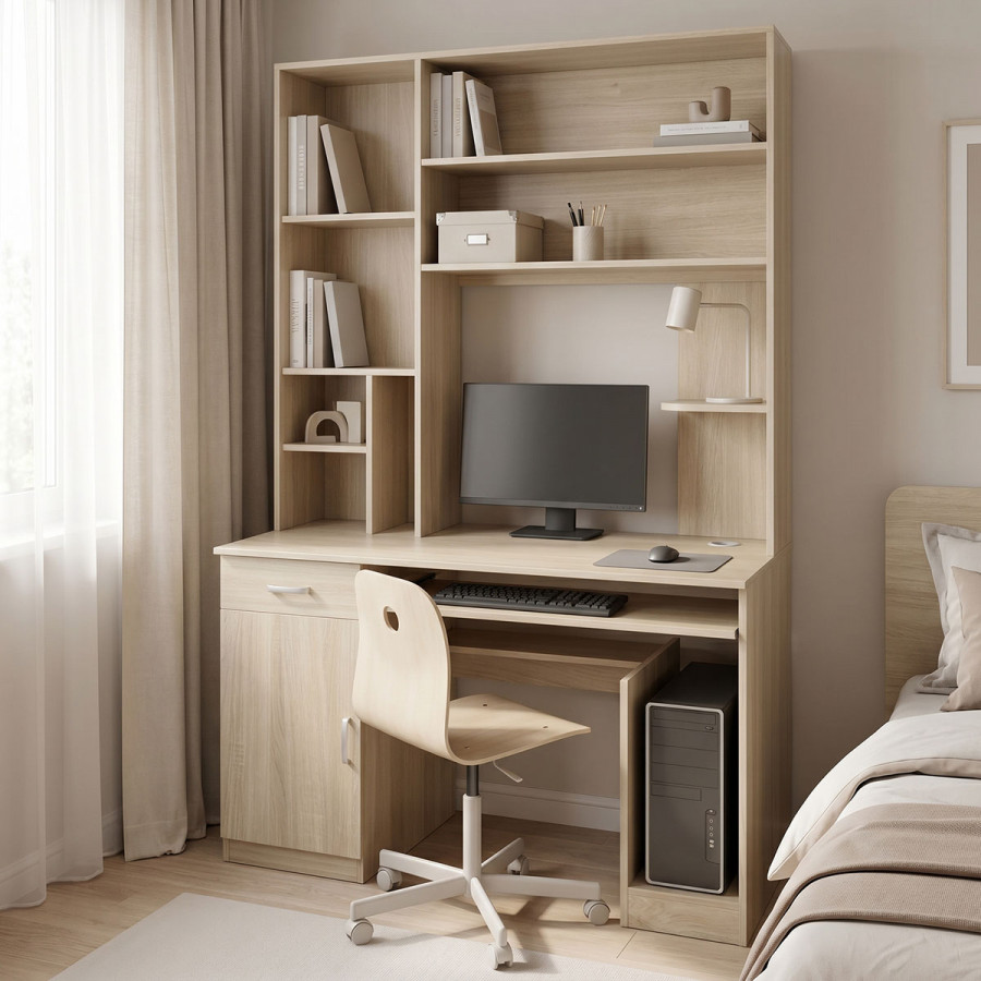 Computer desk-bookcase Novelty pakoworld in sonoma color 120x55x182cm