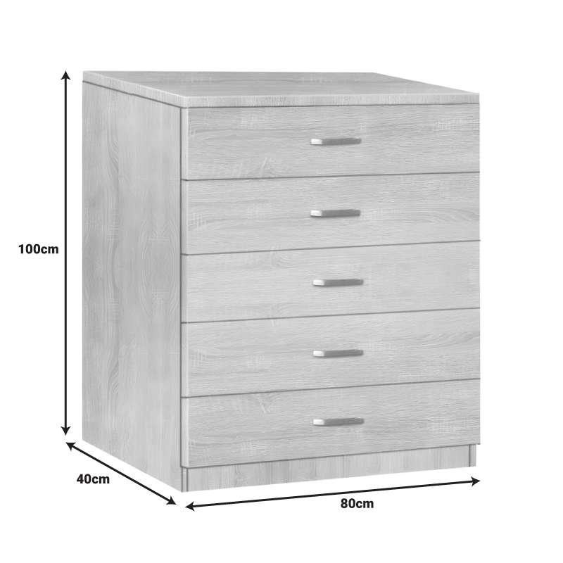 Gioko pakoworld chest of drawers with 5 drawers in walnut shade 80x40x100cm Gioko pakoworld chest of drawers with 5 drawers in walnut shade 80x40x100cm