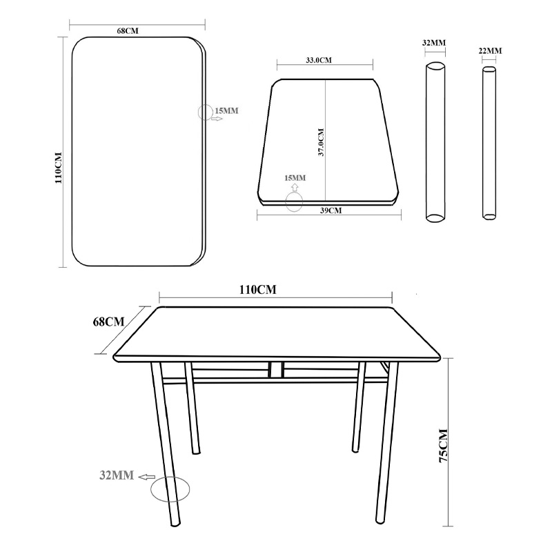 Dining set Roza I pakoworld 5pcs in coffee with black metal legs 110x68x75cm