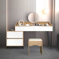 Dressing table Gammon with stool pakoworld mdf in oak-white color 102x40x75cm Dressing table Gammon with stool pakoworld mdf in oak-white color 102x40x75cm