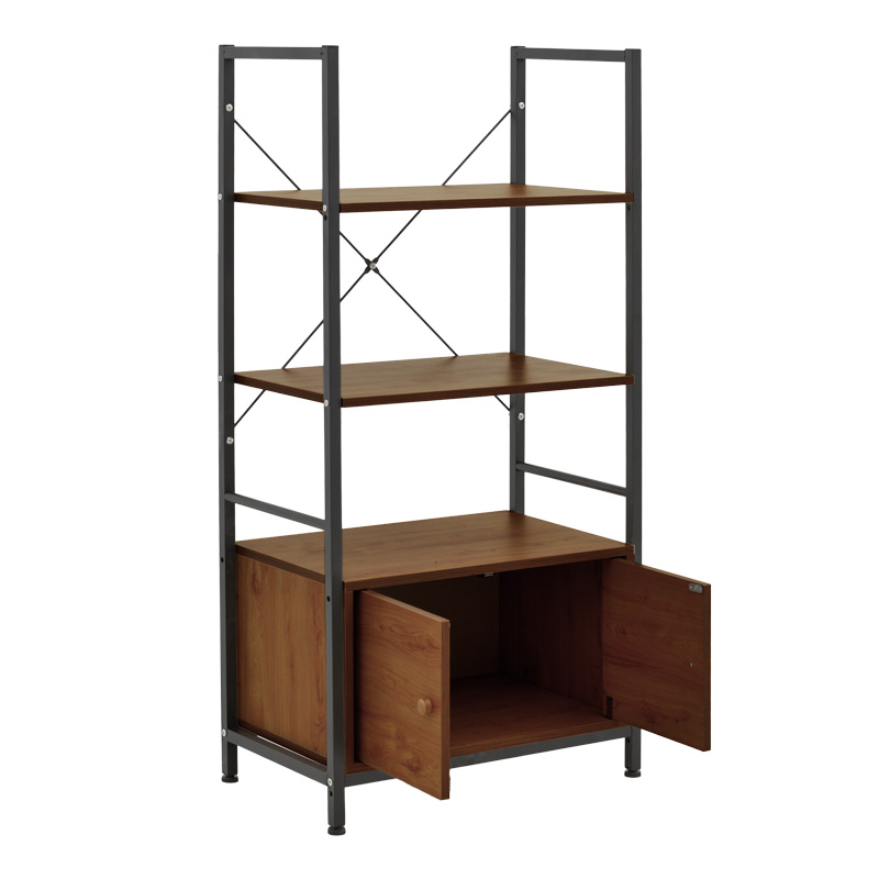 Floor-standing shelf with cabinet Kuili pakoworld metal black-mdf in walnut shade 60x36x121cm Floor-standing shelf with cabinet Kuili pakoworld metal black-mdf in walnut shade 60x36x121cm