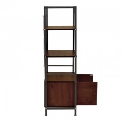 Floor-standing shelf with cabinet Kuili pakoworld metal black-mdf in walnut shade 60x36x121cm Floor-standing shelf with cabinet Kuili pakoworld metal black-mdf in walnut shade 60x36x121cm