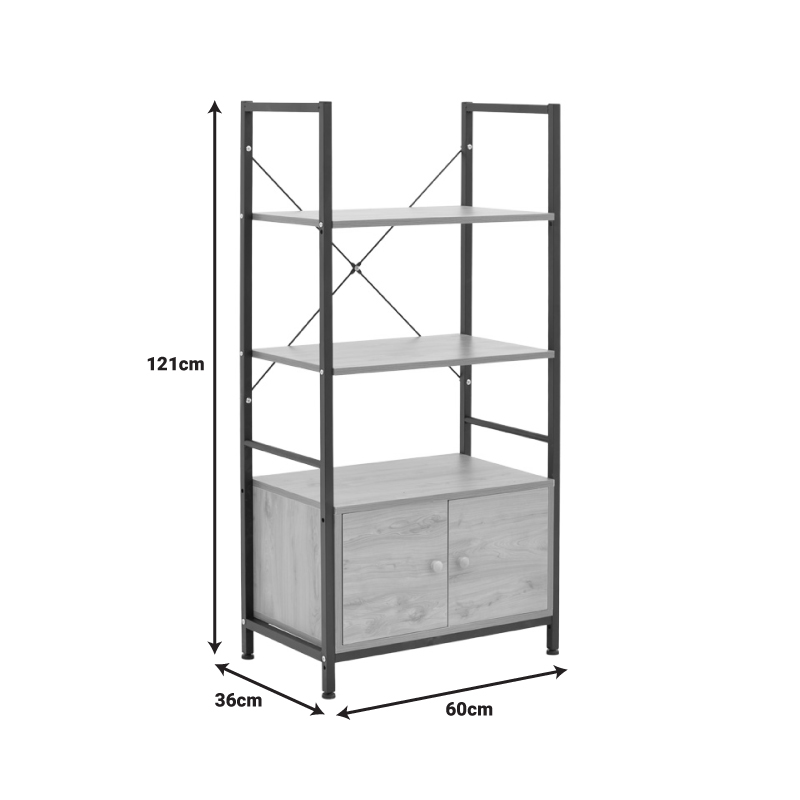 Floor-standing shelf with cabinet Kuili pakoworld metal black-mdf in walnut shade 60x36x121cm Floor-standing shelf with cabinet Kuili pakoworld metal black-mdf in walnut shade 60x36x121cm