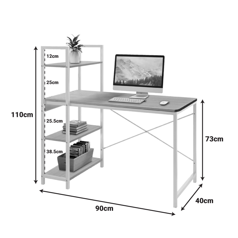 Study desk Bencour pakoworld with bookcase mdf in natural color with black metal 90x40x110cm