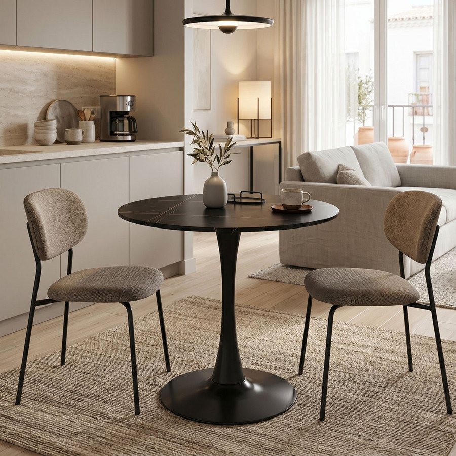 Τραπέζι Balou I pakoworld sintered stone σε μαύρο μαρμάρου Φ70x74εκ