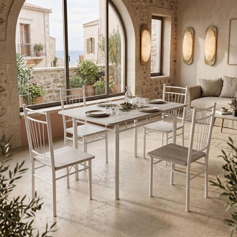 Dining set Roza pakoworld 5pcs sonoma mdf and metal white legs 120x65x75cm